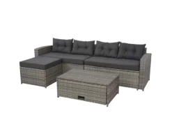 MCW Lounge-Gartenmöbel|Gartenmöbel-Sets|Poly-Rattan Garnitur J34 4-teilig Kissen Dunkel