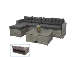 MCW Lounge-Gartenmöbel|Gartenmöbel-Sets|Poly-Rattan Garnitur J34 4-teilig Kissen Dunkel