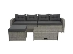 MCW Lounge-Gartenmöbel|Gartenmöbel-Sets|Poly-Rattan Garnitur J34 4-teilig Kissen Dunkel