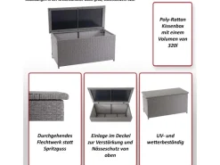 MCW Auflagenboxen|Poly-Rattan Kissenbox D88 950l Premium 80x160x94cm 950l