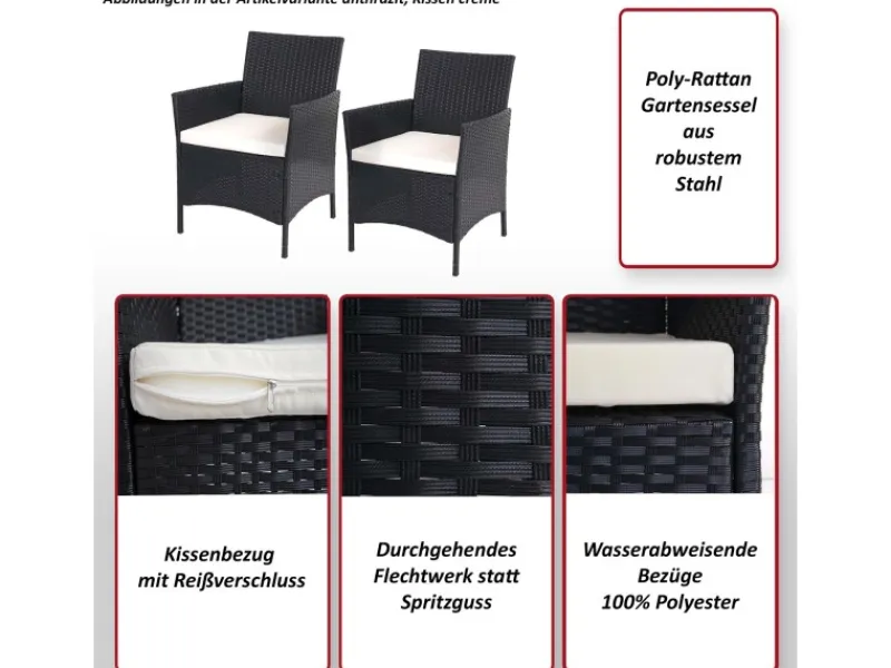 MCW Gartenmöbel-Sets|Lounge-Gartenmöbel|Poly-Rattan Sessel Halden 2er-Set anthrazit Kissen anthrazit