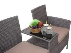 Poly-Rattan Sitzbank mit Tisch E24 Kissen Creme*MCW Online