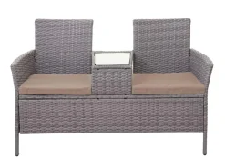 Poly-Rattan Sitzbank mit Tisch E24 Kissen Creme*MCW Online