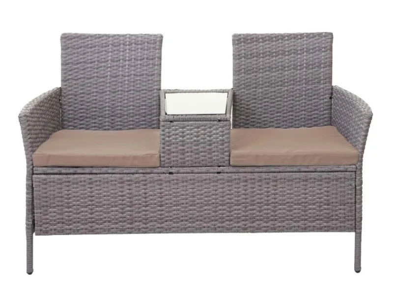 Poly-Rattan Sitzbank mit Tisch E24 Kissen Creme*MCW Online