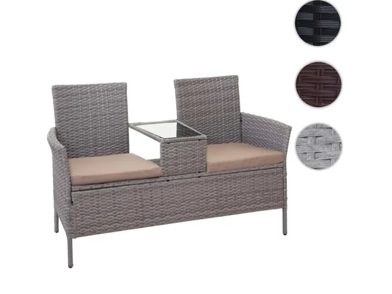 Poly-Rattan Sitzbank mit Tisch E24 Kissen Creme*MCW Online