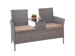 Poly-Rattan Sitzbank mit Tisch E24 Kissen Creme*MCW Online