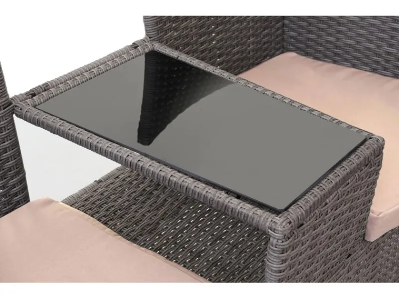 Poly-Rattan Sitzbank mit Tisch E24 Kissen Creme*MCW Online