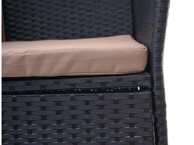 MCW Lounge-Gartenmöbel|Gartenbänke|Poly-Rattan Sitzbank mit Tisch E24 Kissen Creme