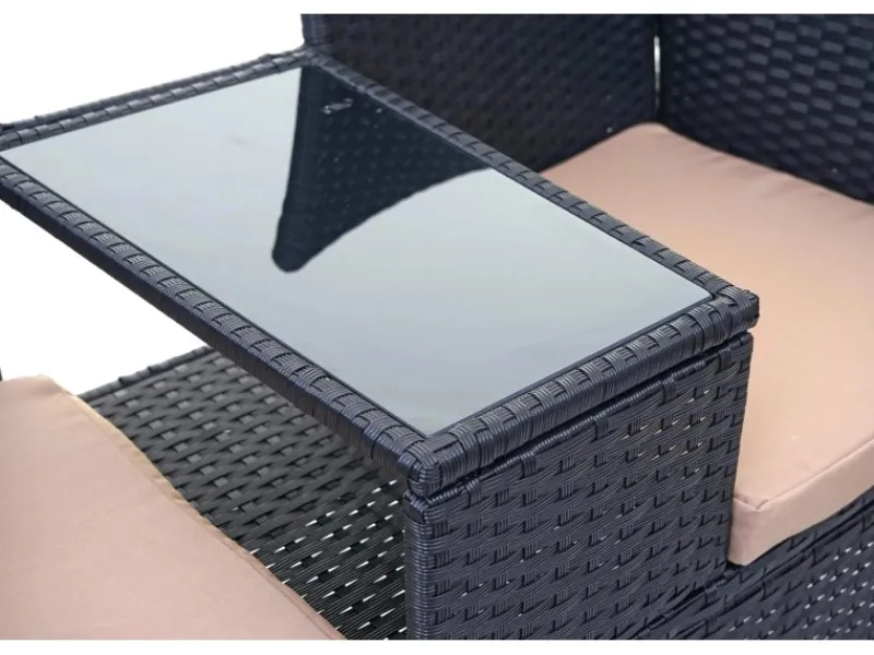 MCW Lounge-Gartenmöbel|Gartenbänke|Poly-Rattan Sitzbank mit Tisch E24 Kissen Creme