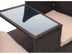 MCW Gartenmöbel-Sets|Balkonmöbel|Poly-Rattan Sitzbank mit Tisch E24 Kissen Creme