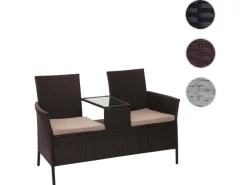 MCW Gartenmöbel-Sets|Balkonmöbel|Poly-Rattan Sitzbank mit Tisch E24 Kissen Creme