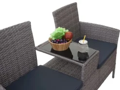 Poly-Rattan Sitzbank mit Tisch E24 Grau Kissen Dunkelgrau*MCW