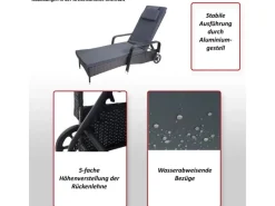 MCW Sonnenliegen|Poly-Rattan Sonnenliege Cesena Kissen Dunkel