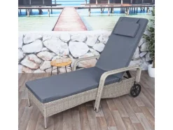 MCW Sonnenliegen|Poly-Rattan Sonnenliege Cesena Kissen Dunkel
