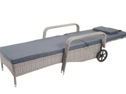 MCW Sonnenliegen|Poly-Rattan Sonnenliege Cesena Kissen Dunkel