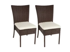 MCW Gartenstühle|Poly-Rattan Stuhl G19 2er-Set Kissen Creme
