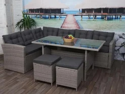 Poly-Rattan-Garnitur A29 Kissen mit 2x Hocker*MCW New