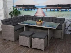 Poly-Rattan-Garnitur A29 Kissen mit 2x Hocker*MCW New