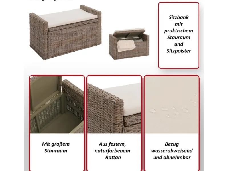 Sitzbank Genua Rattan Staufach Honigfarben*MCW Best