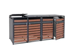 MCW Mülltonnenboxen|XL Mülltonnenverkleidung J81 4er/8er Kirsche-Holzoptik Dunkelbraun 117x284x98cm