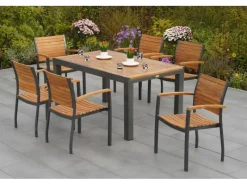 Merxx Gartenmöbel-Sets|Gartenmöbel-Set Santorin 7-teilig Stapelsessel & Ausziehtisch