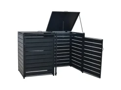 Merxx Mülltonnenboxen|Set Mülltonnenabdeckung Basis mit Anbau Klein Alu/Stahl