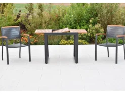 Merxx Balkonmöbel|Gartenmöbel-Sets|Tinos Set 3-tlg. 2 Stapelsessel Balkon-Tisch Ausziehbar 80 (120) x 70 cm
