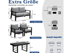 Lounge-Gartenmöbel|MeXo Aluminium Dining Lounge Outdoor mit Esstisch für 4 Personen