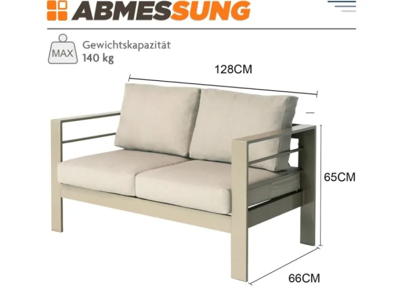 MeXo Gartensofa für Balkon 2 Sitzer Aluminium Outdoor Wetterfest* Discount
