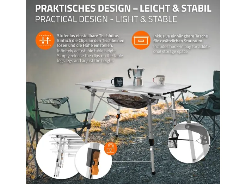 Campingtisch Faltbar 90x51,5 cm Aluminium Höhenverstellbar Silber*ML-Design Discount