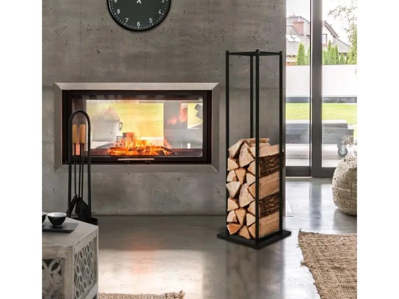 Kaminholzregal 33 x 115 x 33 cm Rechteckig Schwarz Metall Innen/Außen*ML-Design Clearance