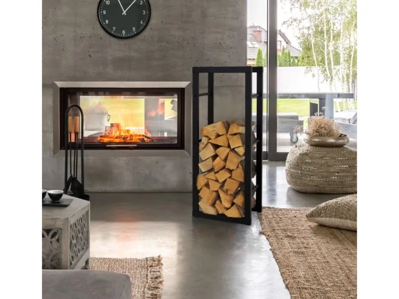 Kaminholzregal 40x100x25cm Rechteckig Schwarz aus Metall Innen/Außen*ML-Design Best