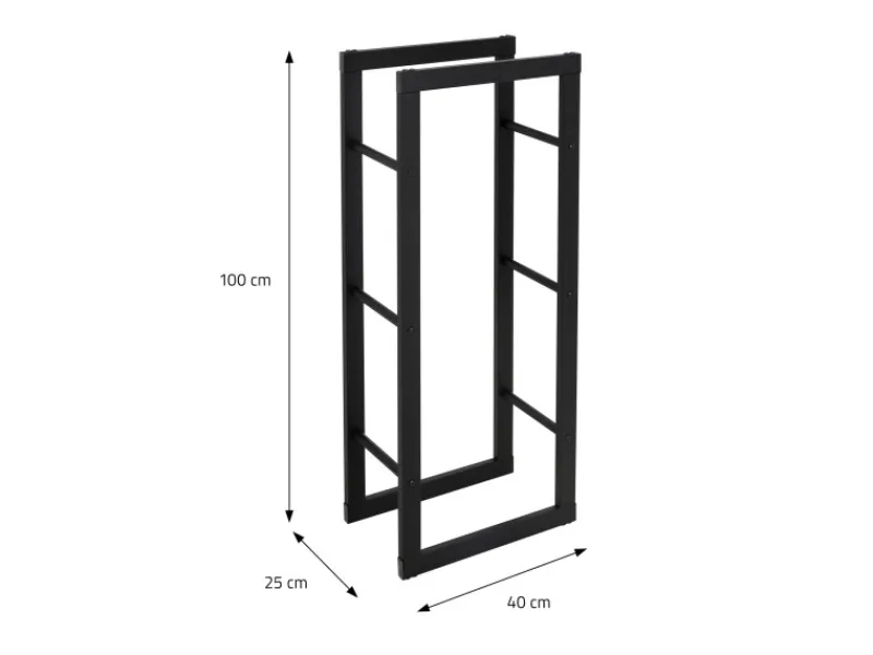 Kaminholzregal 40x100x25cm Rechteckig Schwarz aus Metall Innen/Außen*ML-Design Best