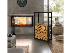 ML-Design Weitere Ordnungssysteme Für Den Garten|Kaminholzregale|Kaminholzregal 60x100x25cm Rechteckig Schwarz aus Metall Innen/Außen