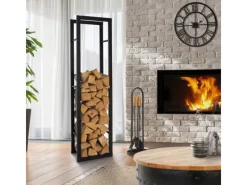 ML-Design Weitere Ordnungssysteme Für Den Garten|Kaminholzregale|Kaminholzregal 40x150x25 cm Rechteckig Schwarz Metall Innen/Außen