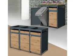 ML-Design Mülltonnenboxen|Mülltonnenbox 3Er Pflanzdach 200x80x116,3cm Anthrazit-Eiche