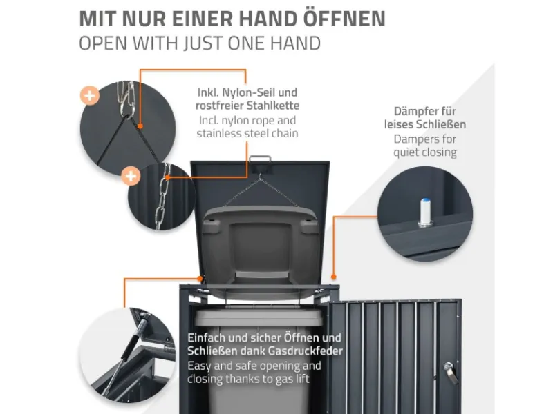 ML-Design Mülltonnenboxen|Mülltonnenbox 1Er für 1 Tonne 240L 68x80x116,3 cm Anthrazit-Rostoptik