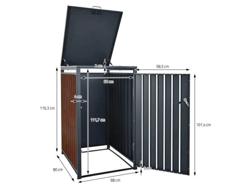 ML-Design Mülltonnenboxen|Mülltonnenbox 1Er für 1 Tonne 240L 68x80x116,3 cm Anthrazit-Rostoptik