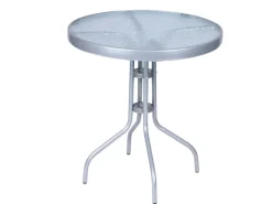BistRotisch Glas und Metall Rund60cm H70cmSilberfarben Balkontisch Gartentisch Glastisch*Mojawo