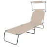 Mojawo Sonnenliegen|Gartenliege Sonnenliege Relaxliege 3 Bein Campingliege Klappbar Mit Tragschlaufen und Sonnenschutzdach 186x55x24CM Beige