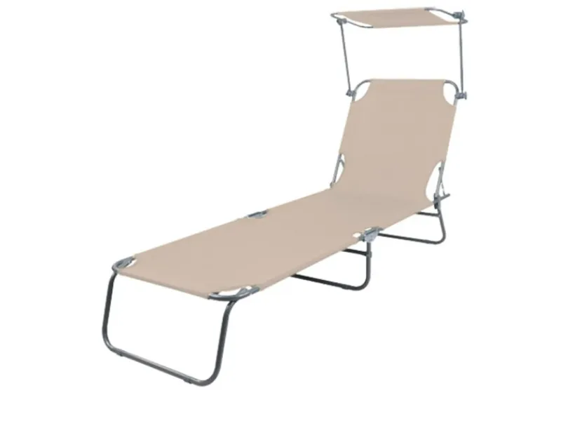 Mojawo Sonnenliegen|Gartenliege Sonnenliege Relaxliege 3 Bein Campingliege Klappbar Mit Tragschlaufen und Sonnenschutzdach 186x55x24CM Beige