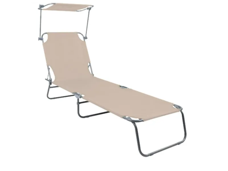 Mojawo Sonnenliegen|Gartenliege Sonnenliege Relaxliege 3 Bein Campingliege Klappbar Mit Tragschlaufen und Sonnenschutzdach 186x55x24CM Beige