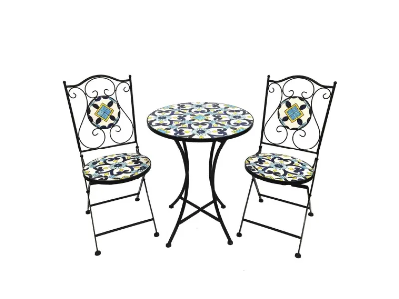 Mojawo Balkonmöbel|Mosaik Sitzgarnitur Set 3teilig Sitzgruppe Gartenmöbel Tisch Stühle