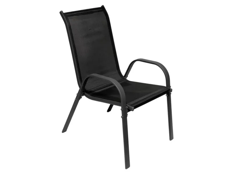 Stapelsessel Gartenstuhl Gartensessel stapelbar mit Textilenbespannung Gartenmöbel Anthrazit Schwarz Metall*Mojawo Online