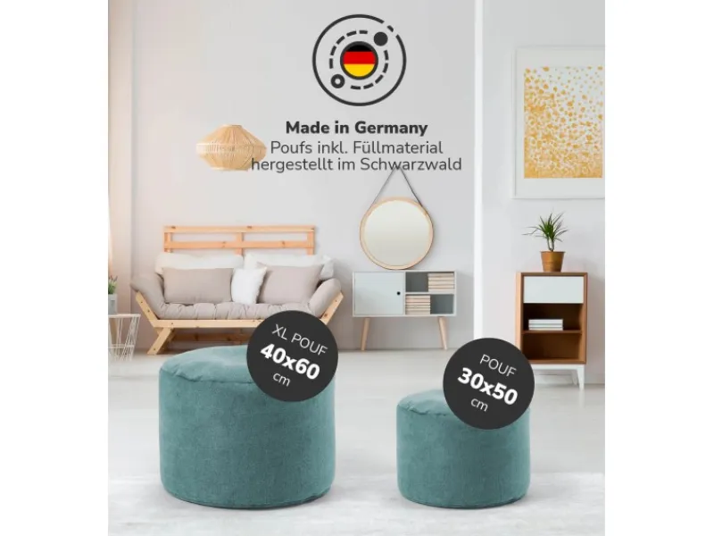 mokebo Sitzkissen|Pouf Hocker o Bodenkissen Der Ruhepouf Sitzhocker rund und Fußhocker fürs Wohnzimmer Leichter Sitzpouf aus Stoff in