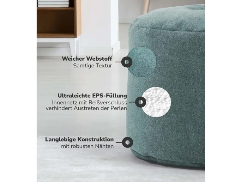 mokebo Sitzkissen|Pouf Hocker o Bodenkissen Der Ruhepouf Sitzhocker rund und Fußhocker fürs Wohnzimmer Leichter Sitzpouf aus Stoff in