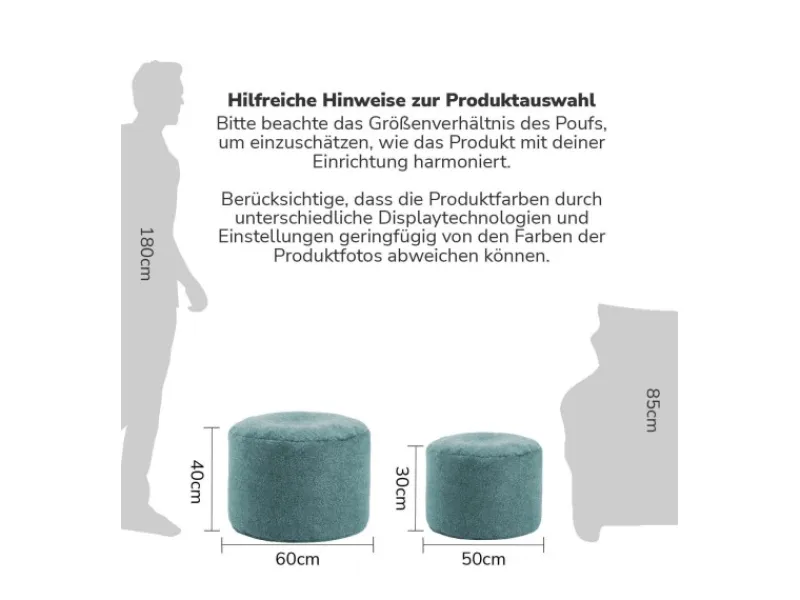 mokebo Sitzkissen|Pouf Hocker o Bodenkissen Der Ruhepouf Sitzhocker rund und Fußhocker fürs Wohnzimmer Leichter Sitzpouf aus Stoff in