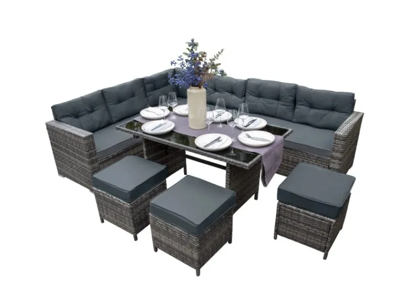 Monstershop Lounge-Gartenmöbel|Gartenmöbel-Sets|Polyrattan Gartenmöbel Set Grau