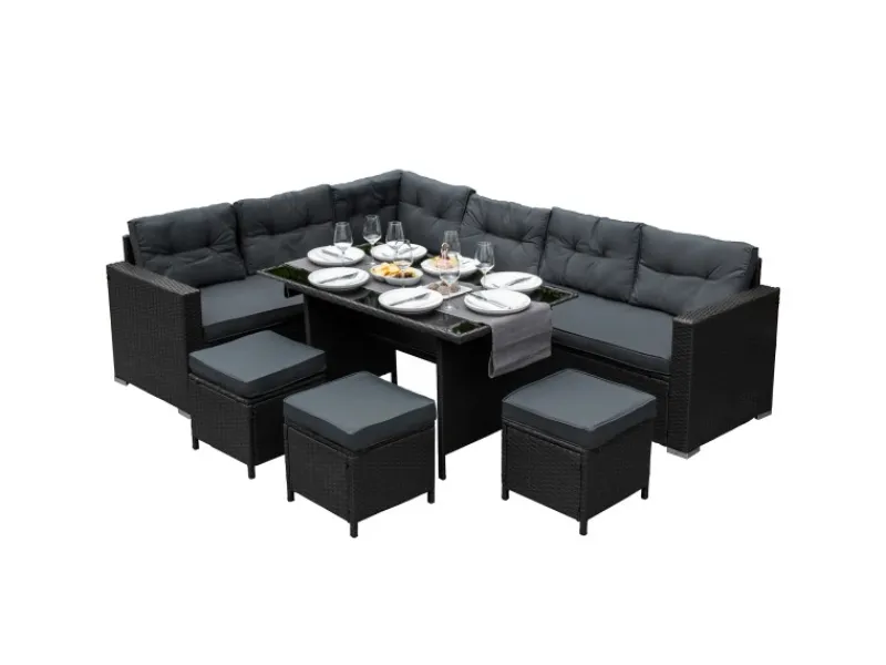 Monstershop Lounge-Gartenmöbel|Gartenmöbel-Sets|Polyrattan Gartenmöbel Set Schwarz