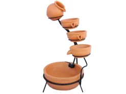 Monstershop Gartenbrunnen|Brunnenpumpe|Solar Kaskadenbrunnen mit Akku Terracotta